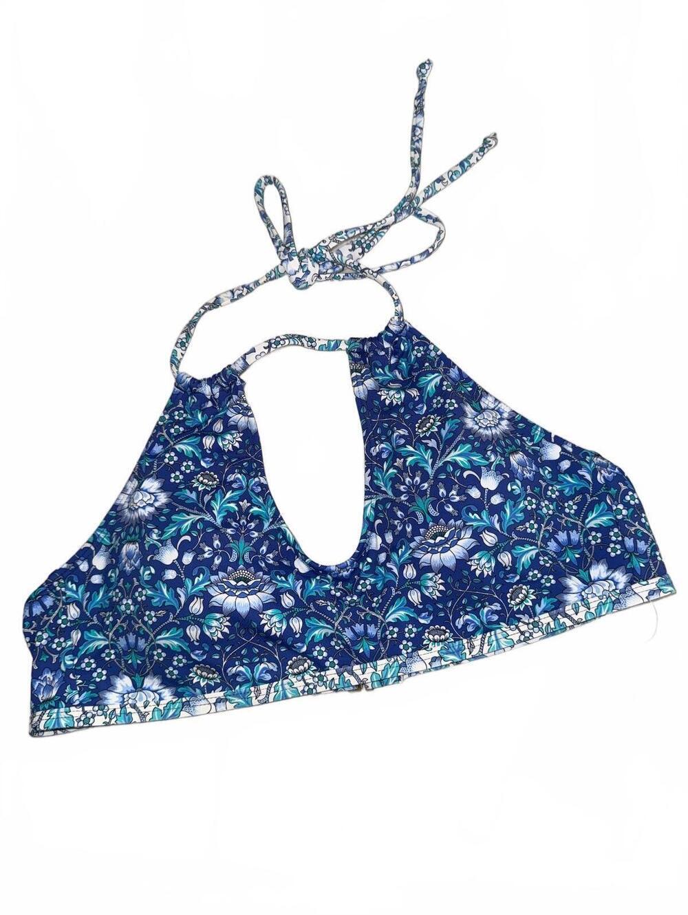 Blue Floral Halter Bikini Top